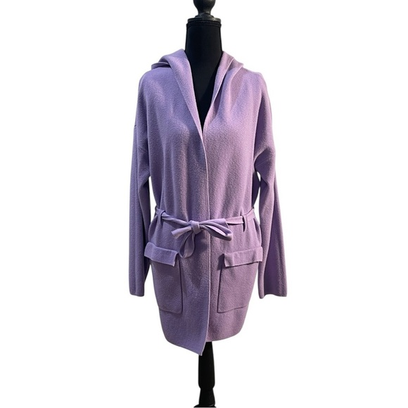 Pinch Sweaters - Pinch Front Tie Hooded Cardigan Purple Size S/M